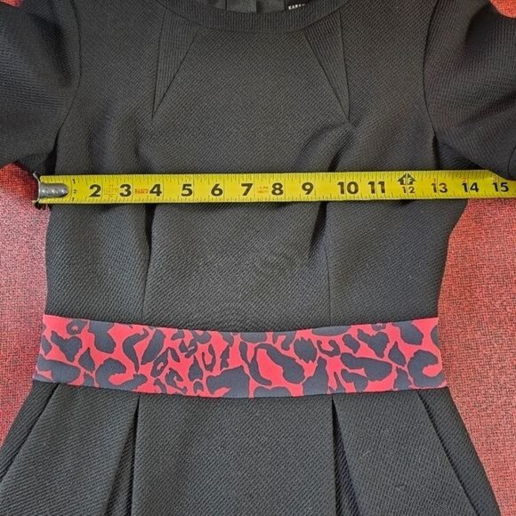 Karen Millen Black Mini Dress Sz 4 Animal Print Round Neck Short Sleeves Pleated - Picture 9 of 10